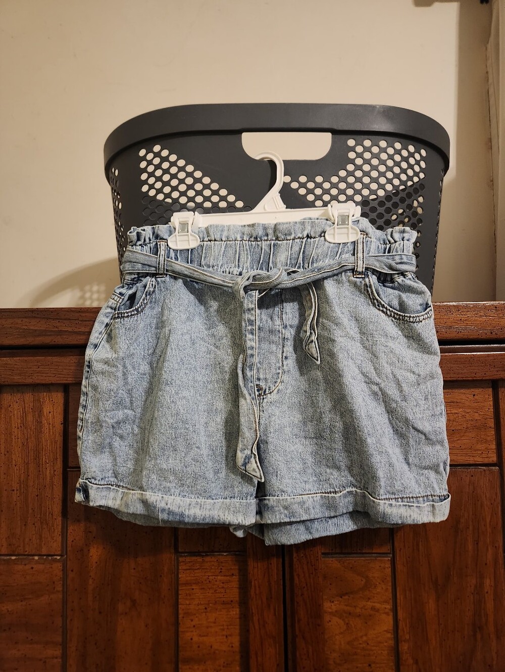 TGLA High-Waist Paperbag Denim Shorts